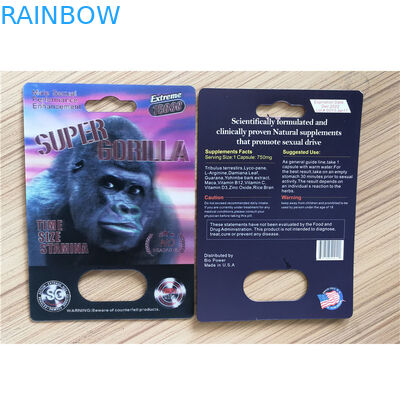 التعبئة والتغليف ورقة بطاقة قابلة لإعادة التدوير النمر الكركدن 25K ذكر تعزيز حزمة حبوب منع الحمل