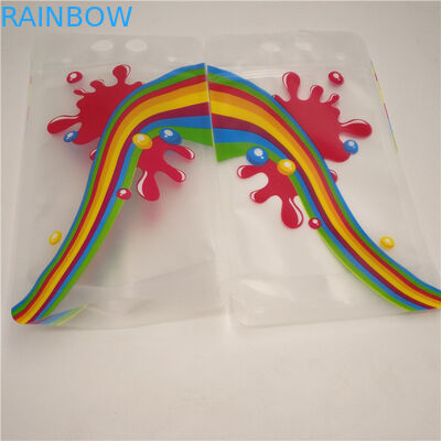 واضح أكياس حليب عصير أسفل مجمعة ، وحقائب دائمة الوقوف احباط مع مقبض