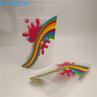 واضح أكياس حليب عصير أسفل مجمعة ، وحقائب دائمة الوقوف احباط مع مقبض