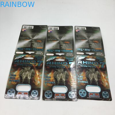 الكركدن 7 5000 كبسولة نفطة بطاقة التعبئة والتغليف ورقة ثلاثية الأبعاد ذكر حبوب منع الحمل عرض مربع