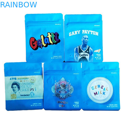 البلاستيك الطفل مقاومة الوقوف الحقيبة القابلة للتحلل أكياس التعبئة والتغليف زهرة 3.5g الحجم