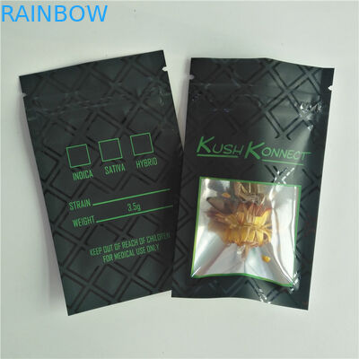 أكياس الحشائش 1g Kush Medical Cannabis Packaging Bag UV طباعة الحقيبة السوداء مع نافذة واضحة وسحاب