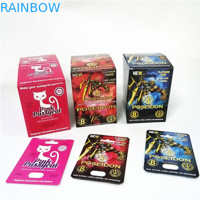 تعزيز حار بيع ذكر كبسولة تعزيز حبوب منع الحمل التعبئة والتغليف بطاقة مربع الطباعة الوردي الهرة ورقة بطاقة