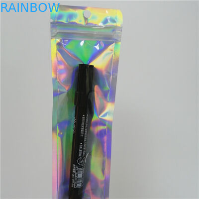 أكياس مسطحة الهولوغرام البلاستيكية المطبوعة المخصصة مع سحاب لتعبئة قلم أداة الماكياج