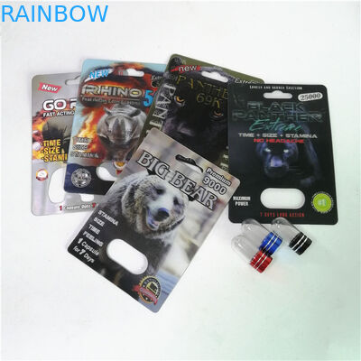 حبوب تعزيز الجنسي التعبئة والتغليف Rhino Max 150K 3D Blister Cards مع صندوق ورقي لكبسولة الجنس المسحوق