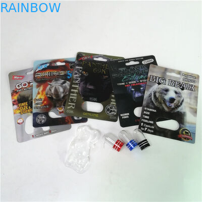 حبوب تعزيز الجنسي التعبئة والتغليف Rhino Max 150K 3D Blister Cards مع صندوق ورقي لكبسولة الجنس المسحوق
