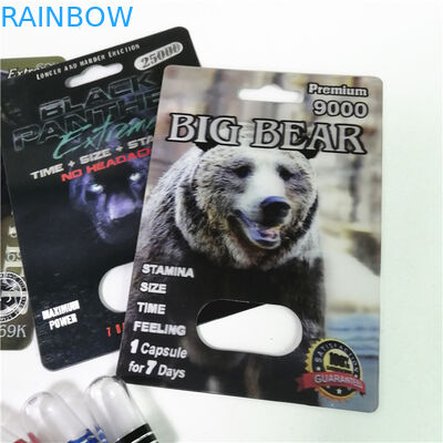 حبوب تعزيز الجنسي التعبئة والتغليف Rhino Max 150K 3D Blister Cards مع صندوق ورقي لكبسولة الجنس المسحوق