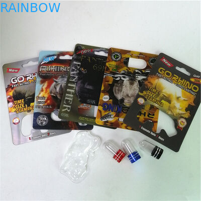 حبوب تعزيز الجنسي التعبئة والتغليف Rhino Max 150K 3D Blister Cards مع صندوق ورقي لكبسولة الجنس المسحوق