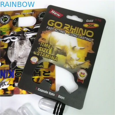 حبوب تعزيز الجنسي التعبئة والتغليف Rhino Max 150K 3D Blister Cards مع صندوق ورقي لكبسولة الجنس المسحوق