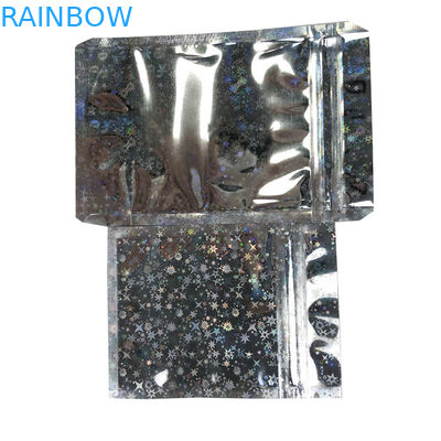 Three Side Seal Flat Pouches Holographic Packaging Noni Bags For Packing Eyeshadow /Beauty Products With Handle