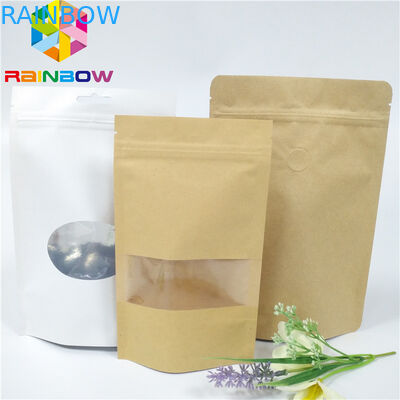 أكياس ورقية مطبوعة مخصصة مع حقيبة Ziplock Brown Kraft للقهوة / الشاي مع حقيبة تغليف نافذة قائمة