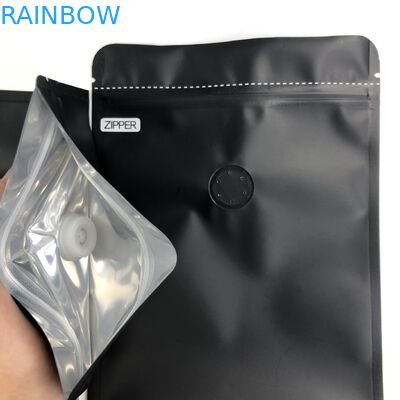 OEM مخصص 250G أسود حجم الشعار القابل للإغلاق رقائق الألومنيوم الوقوف مع صمامات التفريغ لحقيبة تغليف حبوب البن