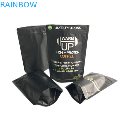 حقيبة قهوة بطباعة ذهبية اللون الأسود غير اللامع ، حقيبة تغليف بسحاب