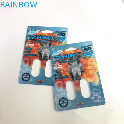 بطاقات Rhino 99500k ذات الفتحات المزدوجة ثلاثية الأبعاد لحبوب تعزيز الذكور