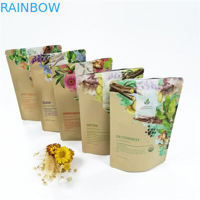 Low Moq CMYK VMPET الوقوف الحقيبة القابلة للتحلل الحيوي 100 ميكرون