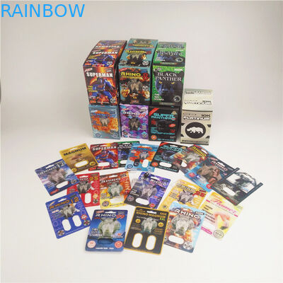 الكركدن 10k البلاتين ورقة نفطة بطاقات ختم الساخنة لكبسولة تعزيز الذكور