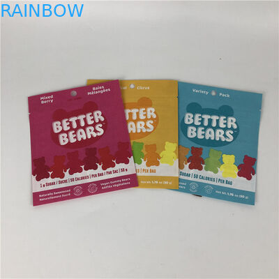 ثلاثة أختام جانبية مسطحة للختم الحراري للوجبات الخفيفة كوكي صالحة للأكل CBD THC Gummies أكياس تغليف قابلة للتحلل