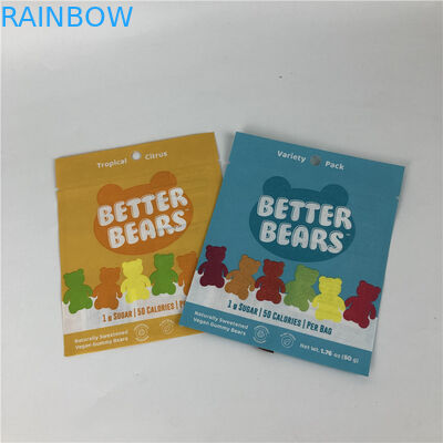 ثلاثة أختام جانبية مسطحة للختم الحراري للوجبات الخفيفة كوكي صالحة للأكل CBD THC Gummies أكياس تغليف قابلة للتحلل