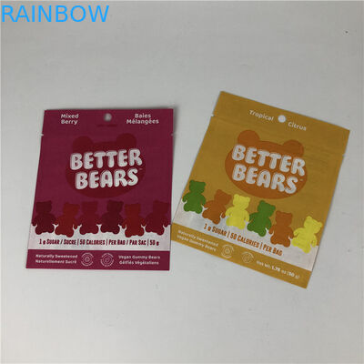 ثلاثة أختام جانبية مسطحة للختم الحراري للوجبات الخفيفة كوكي صالحة للأكل CBD THC Gummies أكياس تغليف قابلة للتحلل