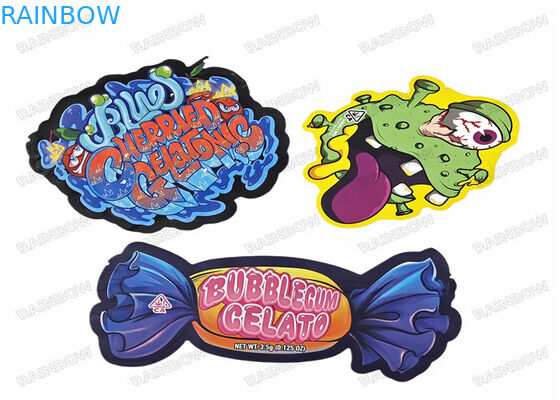 مخصص مطبوعة البلاستيك الطفل دليل تصميم الوقوف الثلاثية الأبعاد 3.5 جرام غير النظامية شكل خاص زيبر يموت قطع أكياس مايلر