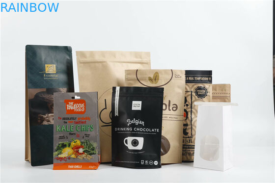 أكياس التغليف الورقية المطبوعة الكرافت أكياس القهوة ذات القاع المسطح مع صمام إزالة الغازات