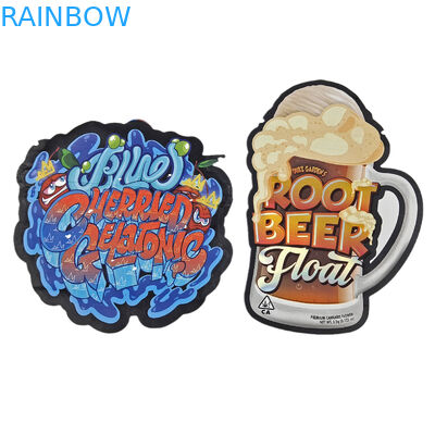 مقطوعة مرموقة مخصصة غير منتظمة الشكل الخاص البلاستيكية المقاومة للطفل التغليف مايلار مع سحاب 3.5g الصف الغذائي الشكل المخصص مايلار