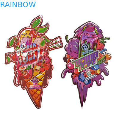 أكياس مايلار ذات الشكل مع شعار مخصص مطبوع هولوغرافي غير منتظم زيبلوك ضد الرائحة 3.5g 7g 14g 28g أكياس الوجبات الخفيفة