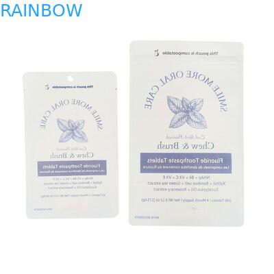 كيس ورق كرافت أبيض قابل للتحلل، كيس قائم بسحاب بلاستيكي للتعبئة، طعام الحيوانات الأليفة، قابل للتحلل