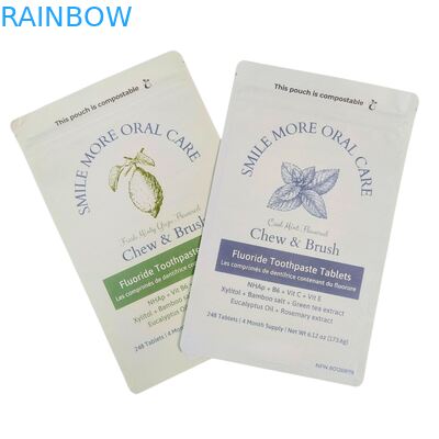 كيس ورق كرافت أبيض قابل للتحلل، كيس قائم بسحاب بلاستيكي للتعبئة، طعام الحيوانات الأليفة، قابل للتحلل