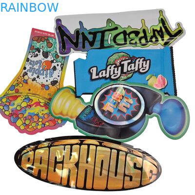 أكياس مايلر بشكل ثلاثي الأبعاد بسحاب قابل لإعادة الإغلاق، رقائق ألومنيوم، ختم حراري، قطع بالقالب، كيس غير منتظم لحلوى الفطر