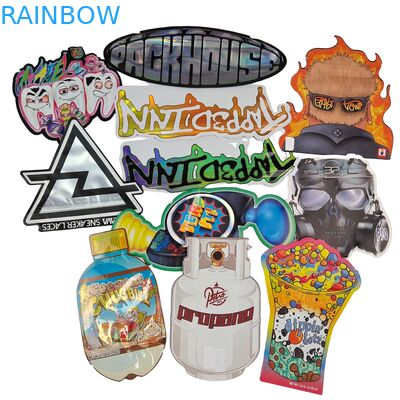 حقيبة مايلر لامعة مقطوعة بالقالب للبيع الساخن مع سحاب للأطعمة مقاومة للرائحة 3.5 7 جرام 14 جرام 28 جرام فطر صمغ مخصص طباعة كيس بلاستيكي