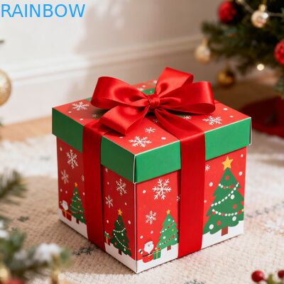 صناديق هدايا مستطيلة قابلة للتحلل البيولوجي قابلة للثنائة قابلة للطي غطاء الشريط فوق البنفسجي غطاء متطابق خصيص عيد الميلاد كريسمس صندوق هدايا