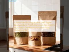 حقيبة ورقية كرافت قابلة للتحلل حسب الطلب مقاومة للرطوبة رقائق الألومنيوم بسحاب للمكسرات والوجبات الخفيفة والفواكه المجففة وحقيبة تغليف الطعام القابلة للوقوف
