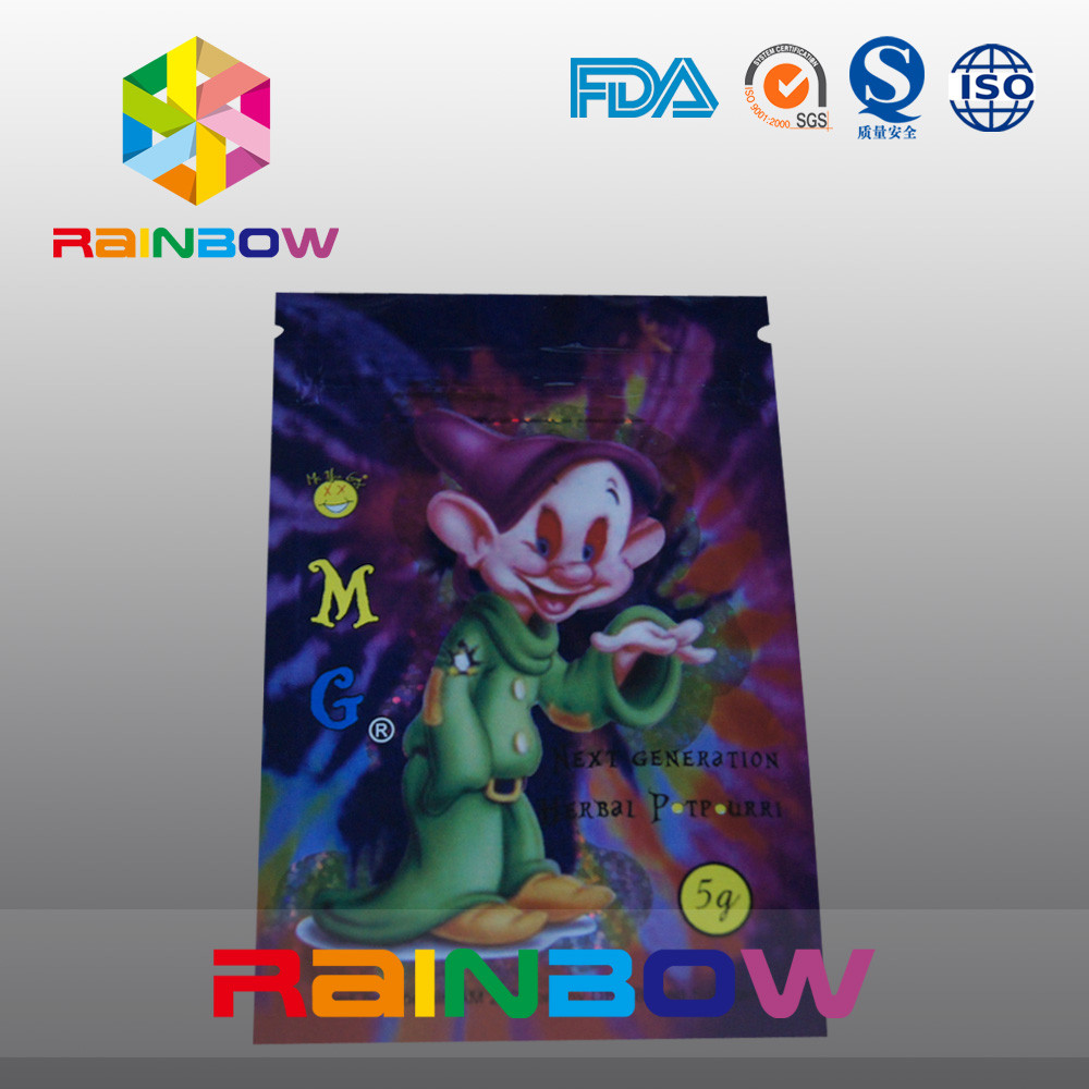 5G OMG Three Side Seal حقيبة البخور العشبية التغليف مع سحاب
