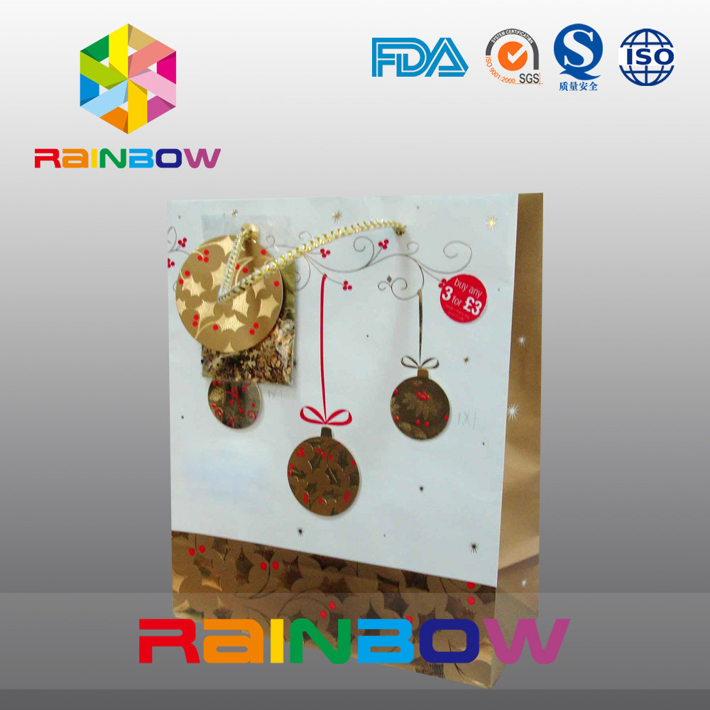 فاخر مطبوعة مسطحة أسفل كيس ورقي مخصص مع الرباط للهدايا