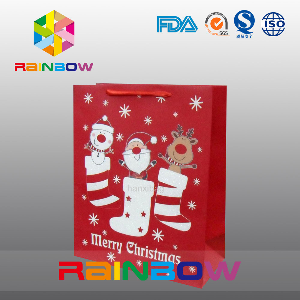 أكياس الورق الأحمر مخصصة كيس هدايا عيد الميلاد بحبل أحمر / طبع لطيف