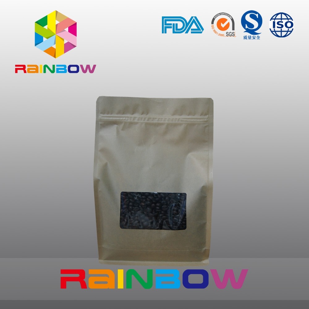 كرافت ورقة 8 الجانب ختم الحقيبة القهوة ، أسفل أكياس مجمعة التعبئة والتغليف الفول القهوة المحمصة