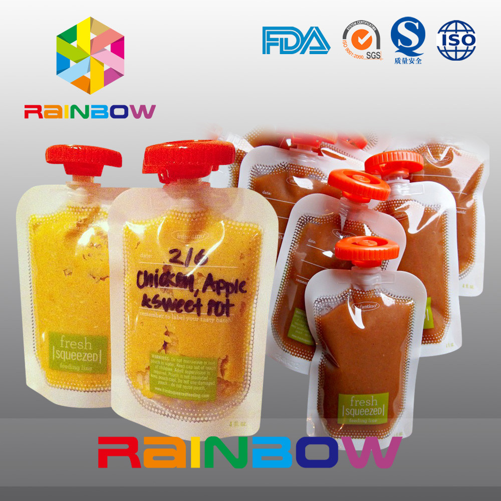 واضح الذاتي الدائمة صنبور الحقيبة للحصول على مربى / عصير ، حقيبة الغذاء لإعادة الاستخدام القابلة لإعادة الاستخدام لطفل رضيع