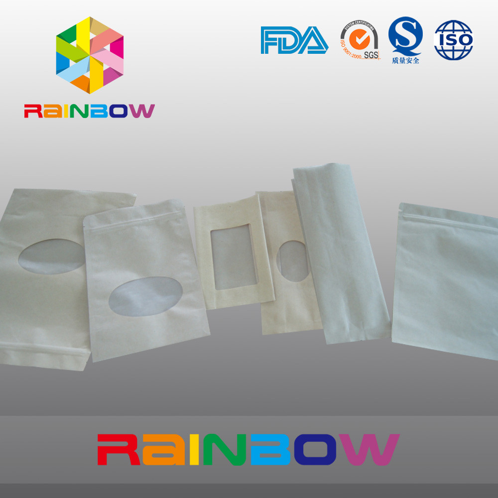 كيس براون كرافت ورقة الوقوف في حقيبة التعبئة والتغليف مع زيبر ، كيس زيبلوك للحلوى / الأطعمة