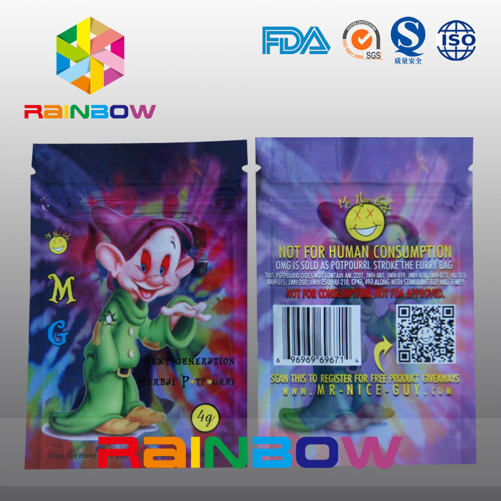 عرف الطباعة شعار MG أكياس البخور العشبية Ziplock 5G 4G حقيبة دخان التوابل