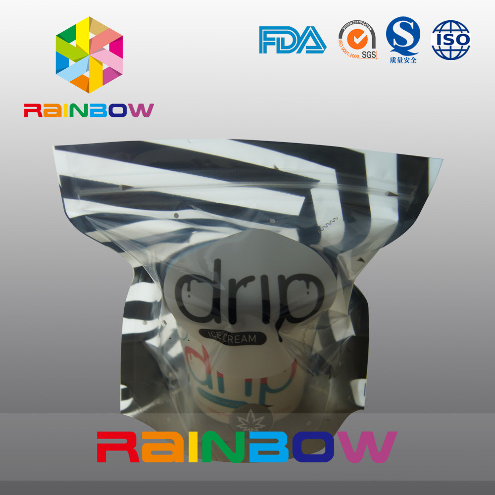الوقوف الحقائب البلاستيكية الآيس كريم لامعة التغليف مع نافذة واضحة وسحاب
