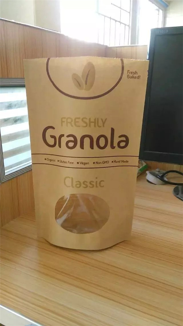 مخصص مطبوعة حقيبة كرافت ورقة كرافت ، تغليف كيس وجبة خفيفة مع نافذة