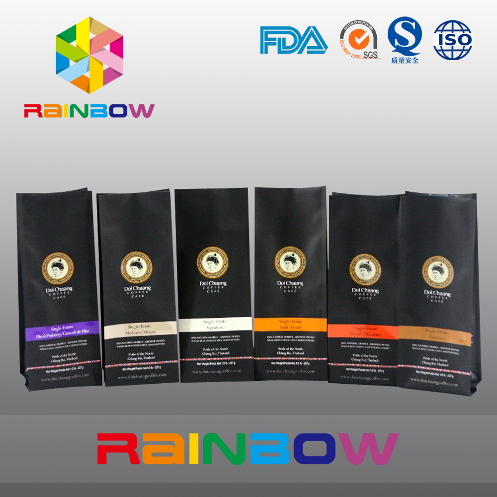 أسود 70 جرام 100 جرام 250 جرام 500 جرام الحقائب البلاستيكية التغليف الوقوف القهوة الفول حقيبة مع صمام