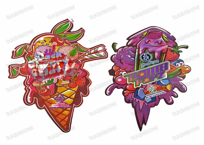 3.5g يموت قطع الصالحة للأكل الهولوغراف غير النظامية شكل خاص تغليف المواد الغذائية البلاستيكية زيبر مايلر حقيبة