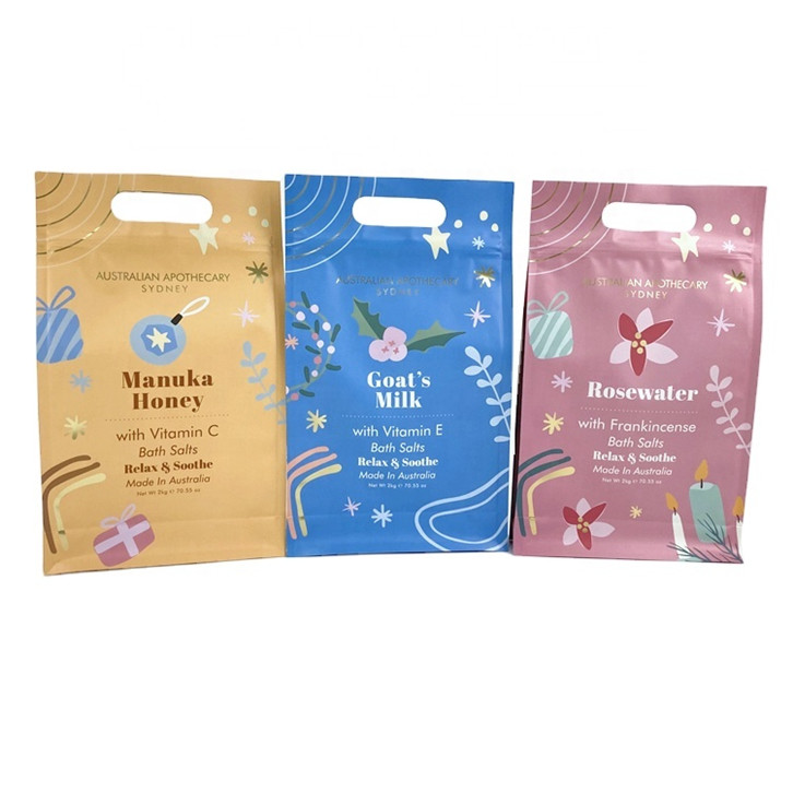الطباعة الرقمية المخصصة العلامة التجارية الخاصة هدية سبا الطبيعية إبسوم الملح ملح الحمام حقيبة التعبئة والإغراء