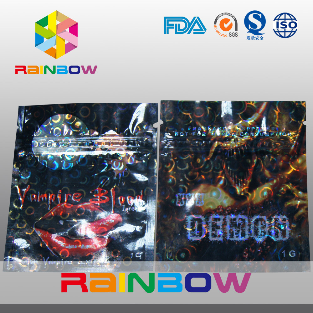 مغلفة المواد القرد العشبية البخور أكياس صغيرة Ziplock مع الشقوق المسيل للدموع