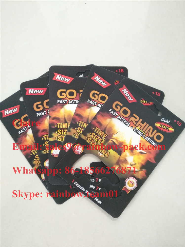 الجملة الولايات المتحدة الأمريكية الكركدن حبوب منع الحمل التعبئة والتغليف نفطة بطاقة 3D لحمولة حاوية الكركدن الذهاب / رصاصة / زجاجة