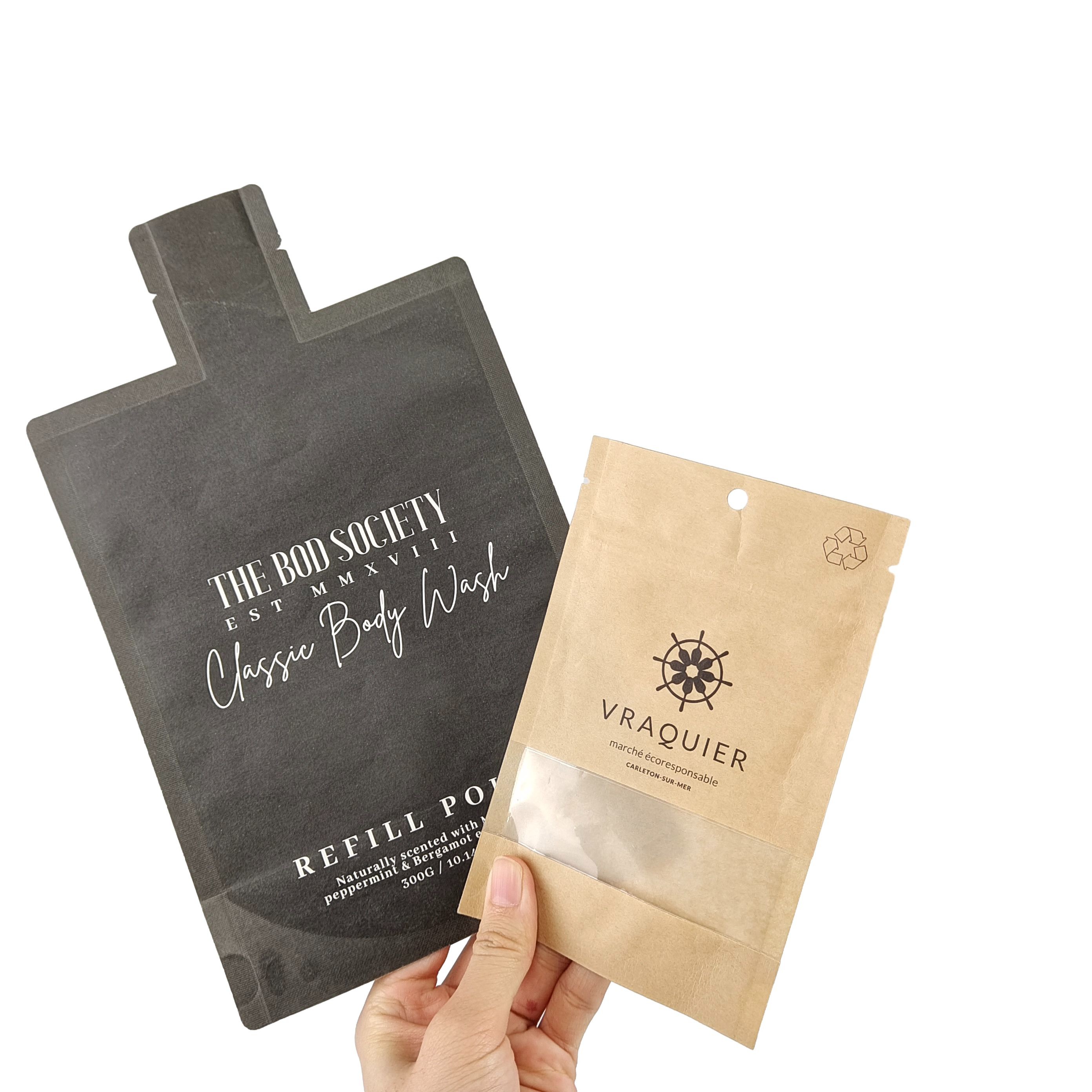 أكياس الختم المطبقة من ورق معدني مسطح مضاد للرائحة أكياس الختم الشفاء Mylar كيس النافذة المتجمدة نسيج مع ثقب معلق كيس الختم الثلاثي الجانبي