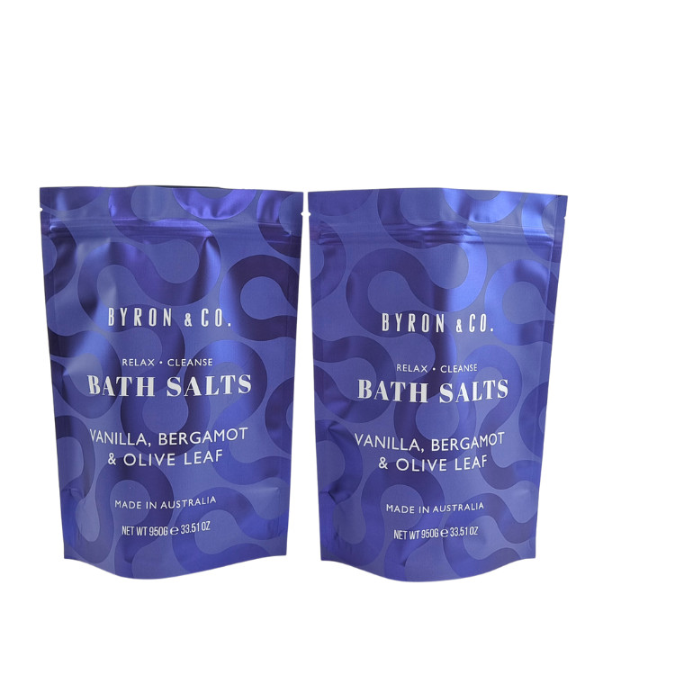 حقيبة تغليف قابلة لإعادة الإغلاق ذات طباعة متطاطية زيب قفل بلاستيكي حمام الملح غسل الجسم الوقوف الحقيبة مع زيب