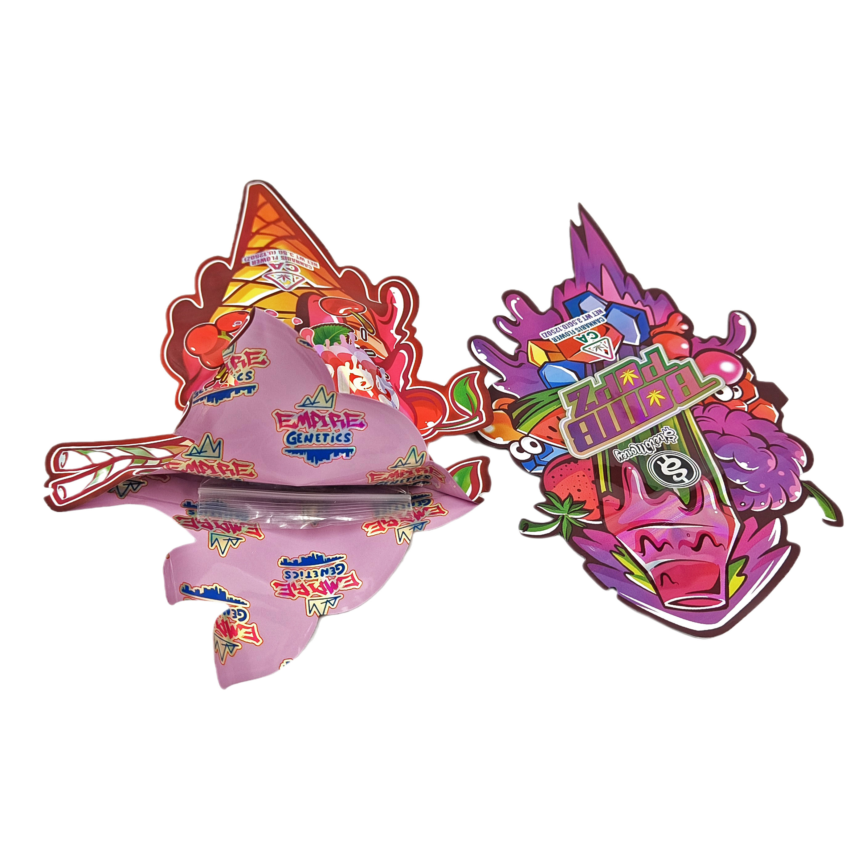 البلاستيك تصميم مخصص شكل خاص التعبئة والتغليف طابعة هولوغرام ورق الحلوى الأطفال دليل مايلار القطع المقطوعة أكياس